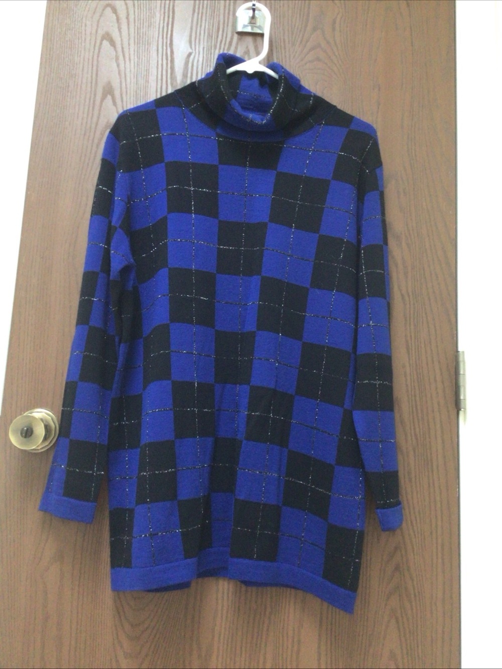 Blue and Black Check Cowl Neck Sweater Tunic